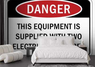 Electrical equipment warning sign and label this equipment is supplied with two electrical services Wall mural