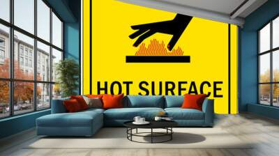 Hot warning sign and labels hot surface, do not touch Wall mural