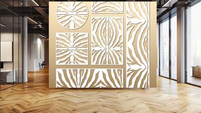 Laser cut vector panels (ratio: 1:1, 1:4, 2:1, 2:3, 3:1). Cutout silhouette with zebra skin pattern. The set is suitable for engraving, laser cutting wood, metal, stencil manufacturing. Wall mural