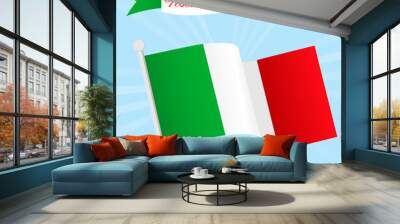 Vector Illustration for National Day of Italy celebrated on 2 June. Ribbon with text Italian Republic Day. Poster, flyer template with flag on a blue sky background Wall mural