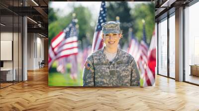 Portrait of hispanic American female soldier Wall mural