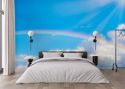 Real Maui, Hawaiian Rainbow, Anuenue over the blue sky, heavenly sky, white cloud Wall mural