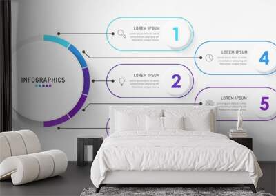 Vector Infographic label design template with icons and 5 options or steps. Can be used for process diagram, presentations, workflow layout, banner, flow chart, info graph. Wall mural