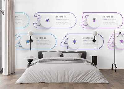 Vector Infographic label design template with icons and 6 options or steps. Can be used for process diagram, presentations, workflow layout, banner, flow chart, info graph. Wall mural