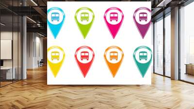 Set of icons or colored markers with bus symbol Wall mural