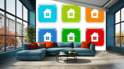 Set of squared colorful buttons with house symbol Wall mural