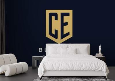 CE monogram initials logo design with shield icon Wall mural