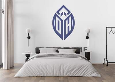 DH logo with leaf shape, clean and modern monogram initial logo design Wall mural