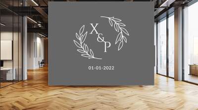 Initial letter XP monogram wedding logo with creative leaves decoration Wall mural