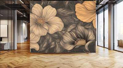 Intricate Floral Pattern with Light and Dark Tones Wall mural