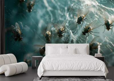 ai generative fly trapped in spider web Wall mural