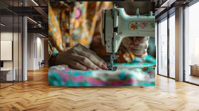 ai generative woman sewing with sewing machine Wall mural