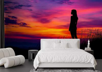 An image that captures a bright and colorful sunset silhouette Wall mural