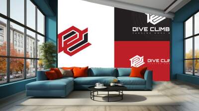 Abstract initial hexagon letter DC or CD logo in red-black color isolated on multiple background colors. The logo is suitable for concrete construction company logo design inspiration templates. Wall mural