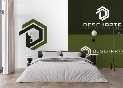 Abstract initial hexagon letter DC or CD logo in solid green color isolated on multiple background colors. The logo is suitable for smart city consulting business logo design inspiration templates. Wall mural