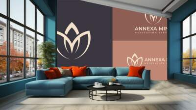 Abstract initial letter AM logo in gold color presented with multiple background colors. The logo is also suitable for meditation centers logo suitable for brands or companies that have same initial Wall mural