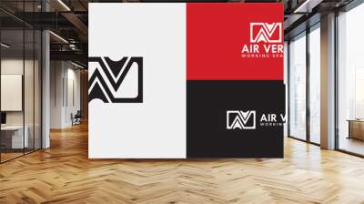 Abstract initial letter AV or VA logo in black and white color presented in multi various logo positions and isolated on multi-color background. The logo is suitable for business and technology logo Wall mural