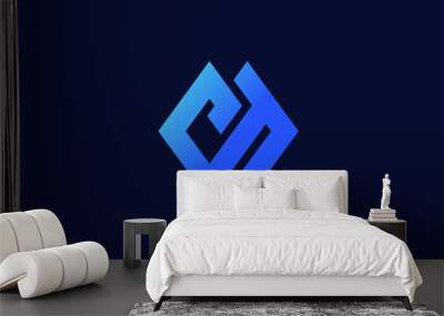 abstract initial letter CN logo in blue color isolated in dark blue background applied for sports athlete logo also suitable for the brands or companies that have initial name CN or NC Wall mural