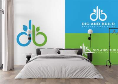 abstract initial letter D and B logo in blue and green color isolated in white background applied for biogas energy plant logo also suitable for the brands or companies that have initial name DB or BD Wall mural