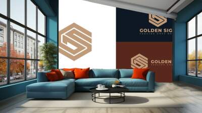 Abstract initial letter GS or SG logo in gold color isolated on multiple background colors. The logo is suitable for business management and consulting firm logo icons to design inspiration templates. Wall mural