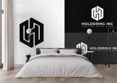 Abstract initial letter HI or IH logo in black color isolated in black and white backgrounds applied for technology company logo also suitable for the brands or companies have initial name IH or HI. Wall mural