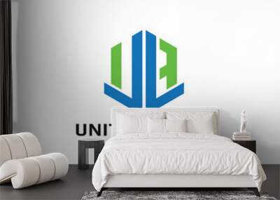 Abstract initial letter UB or BU logo in blue-green color isolated in white background applied for internet and technology logo also suitable for the brands or companies have initial name BU or UB. Wall mural