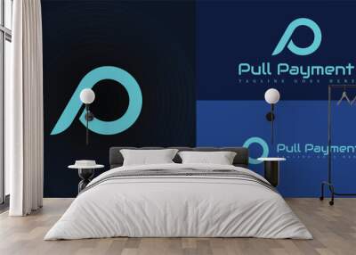 Abstract initial rounded letter P or PP logo in blue color isolated on multiple background colors. The logo is suitable for online payment service icon logo design inspiration templates. Wall mural