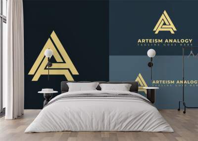 Abstract initial triangle letter A or AA logo in green color isolated on multiple background colors. The logo is suitable for business and consulting company logo icons to design inspiration templates Wall mural