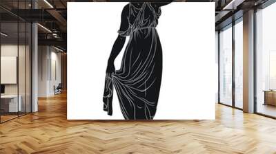 A young slender ancient Greek woman stands and holds a clay jug on her shoulder. Wall mural