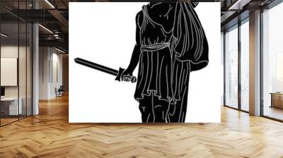 An ancient Greek warrior in a helmet with a sword in his hand goes holding his hand up. Vector illustration isolated on white background. Wall mural