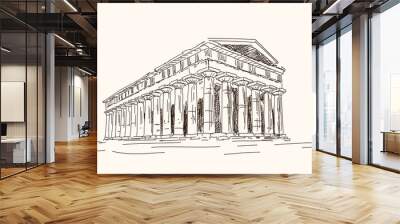 Old ruined ancient greek temple with columns. Quick pencil sketch. Wall mural