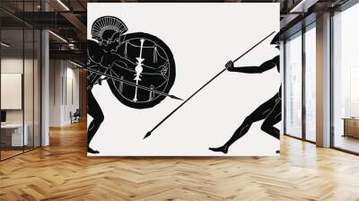 Two ancient Greek warrior Hector and Achilles with a spear and shield in his hands isolated on a grey background. Wall mural