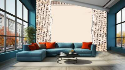 Vector illustration of Egyptian ornaments and hieroglyphs on a beige background with the effect of aging. Wall mural