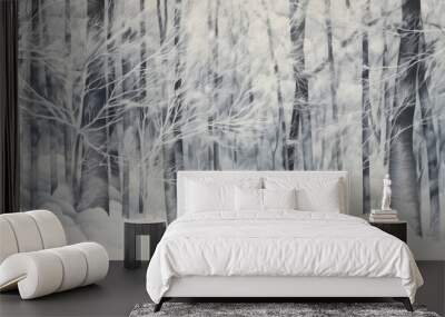 Abstract art with winter forest, snowy tree background in watercolor style Wall mural