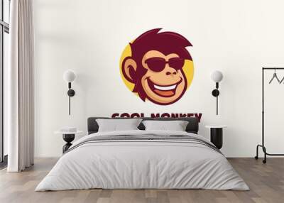 Cool Monkey Wear Glasses Mascot Character Logo Template Wall mural