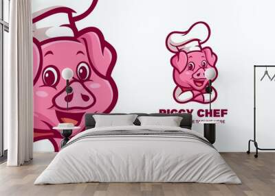 Pig Chef Cooking Food Cartoon Mascot Logo Template Wall mural