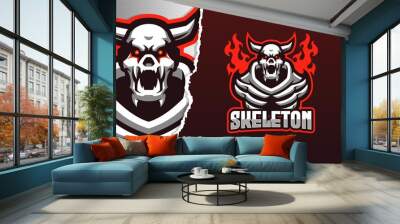 Red Eye Skeleton E-sport Game Logo Template Wall mural