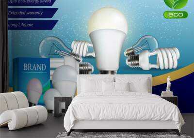 Photo Realistic light bulb advertising in editable vector format. 3d illustration Wall mural