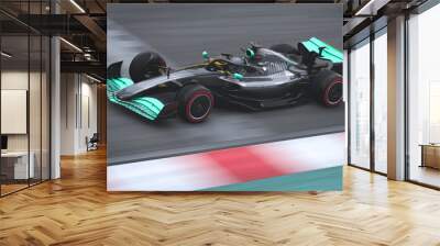 Panning racing car running on track 3D illustration. Wall mural