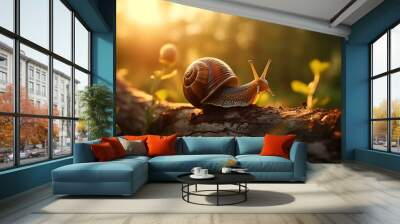 A snail with a house on a tree branch Wall mural