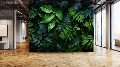 Background of tropical green leaves. Banner layout suitable for text and advertising Wall mural