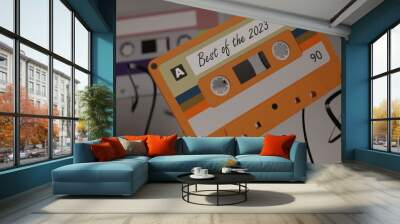 Audio cassette tape with best of the 2023 label 3d rendering illustration. Old vintage audio casette illustration Wall mural