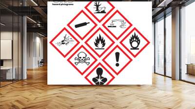 Warning symbol set of GHS Danger icons Physical hazards signs. Explosive Flammable Oxidizing Compressed Gas Corrosive toxic Harmful Health hazard Corrosive Environmental hazard. Wall mural