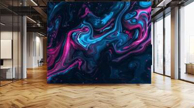 abstract heat-mapping liquid, blue and pink in black background Wall mural