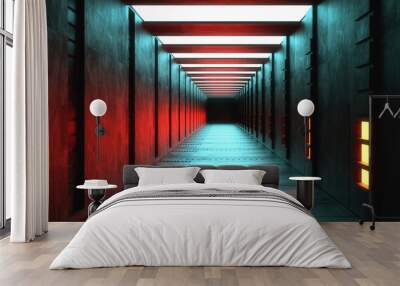 3d render interior. futuristic hallway. interior concept design Wall mural