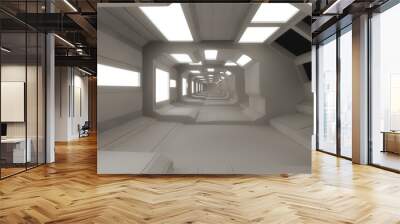 3d render interior. Futuristic hallway. Interior concept design Wall mural