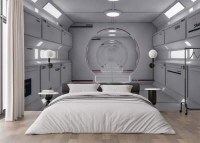 3D Render. Futuristic spaceship interior corridor Wall mural