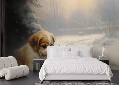 Baby Puppy dog and cat friends  Wall mural