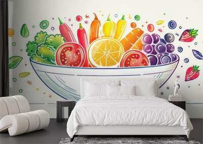 bowl full of healthy food, colorful vegetables with a white background Wall mural