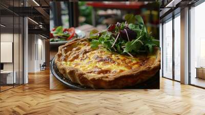 Delicious homemade quiche Lorraine with arugula and cheese Wall mural